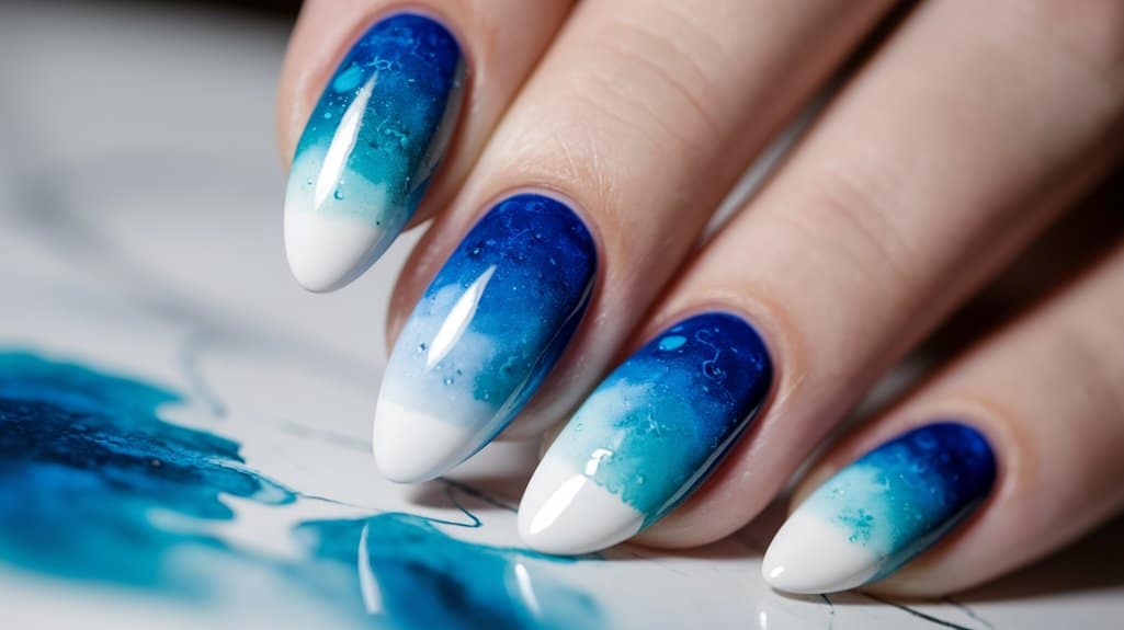 blue watercolor nail art