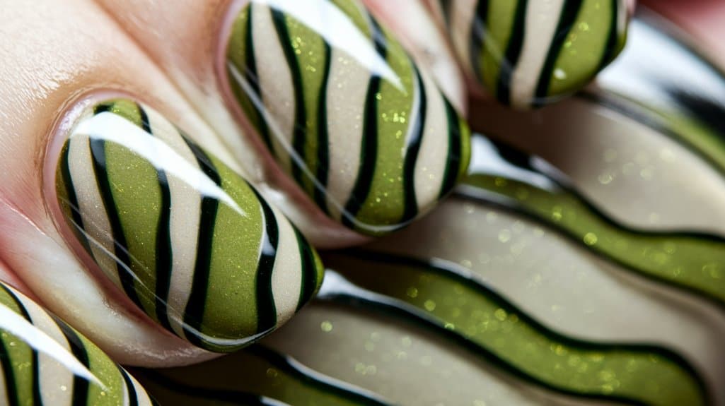 olive green wave manicure